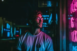 Man lit by a screen thinking about using AI wisely in business