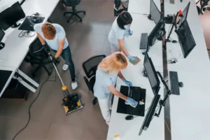 Overhead view of a busy office, avoiding common website mistakes