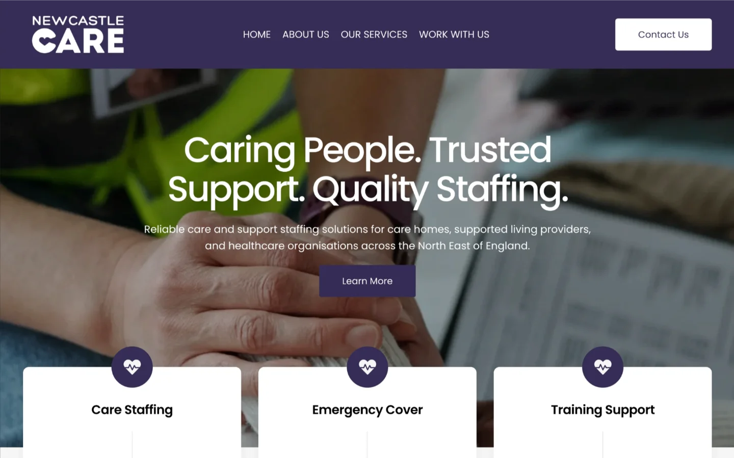 Newcastle Care website, an example of web design Tyne & Wear service businesses trust