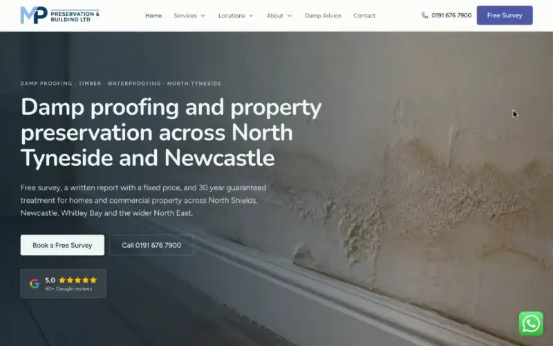 MP Preservation damp proofing website built by NE1 Web Design