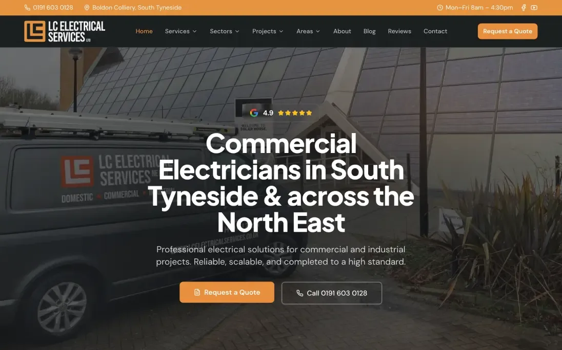 LC Electrical website, a trade website built by NE1