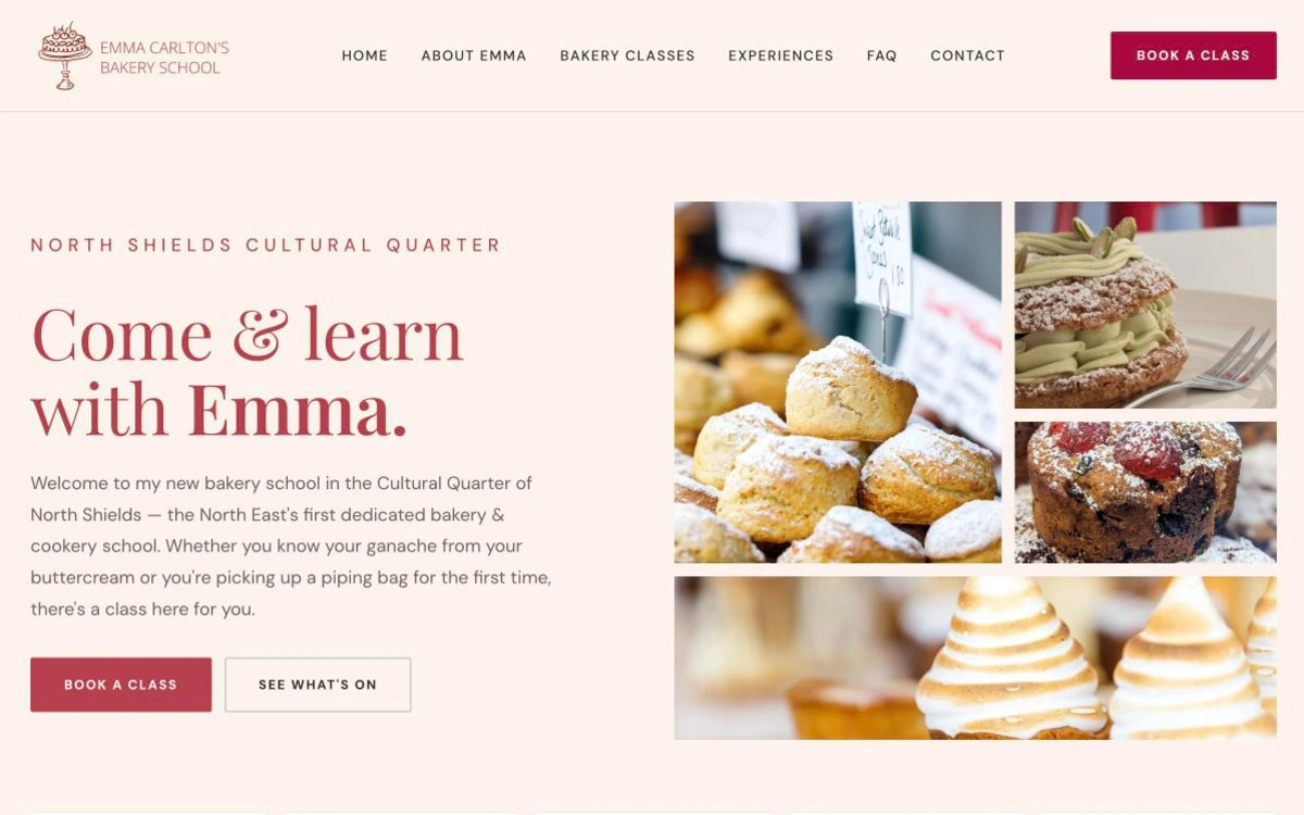 Emma Carlton's Bakery School website built by NE1 Web Design and SEO