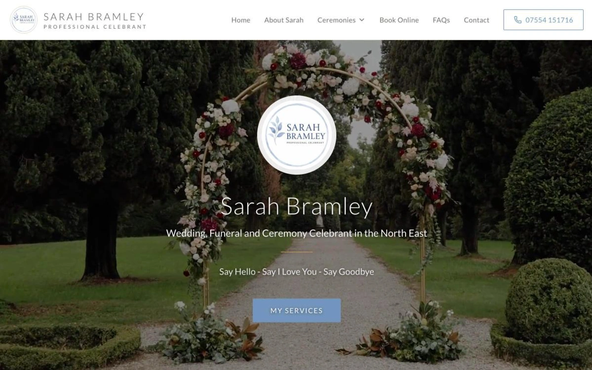 Sarah Bramley Celebrant website, a professional services website built by NE1