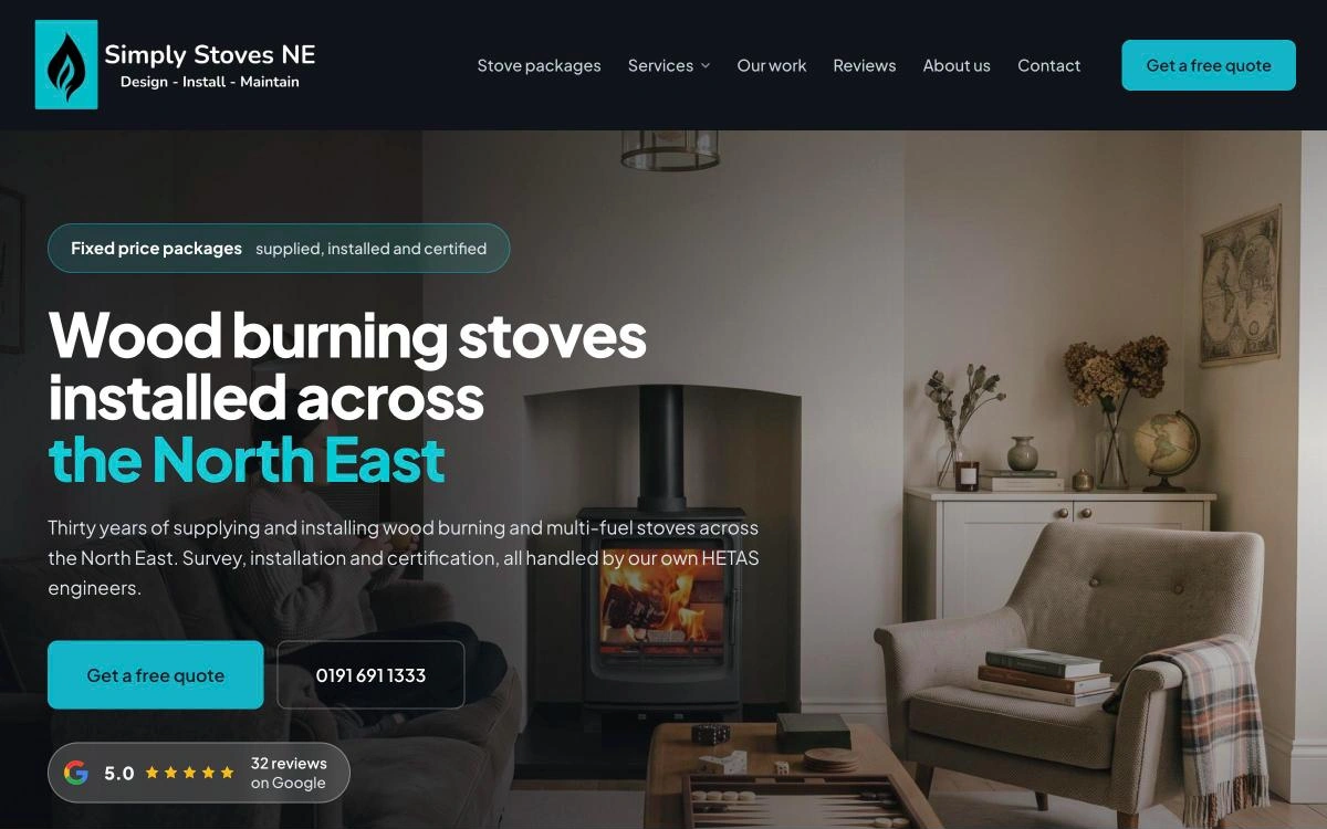 Simply Stoves NE website built by NE1 Web Design and SEO